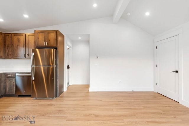 4149 Annie St, Bozeman, MT 59718 - kitchen with stainless steel appliances, light wood-type flooring, light countertops, recessed lighting, and baseboards