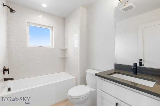 4149 Annie St, Bozeman, MT 59718 - full bath featuring vanity, toilet, tub / shower combination, and recessed lighting