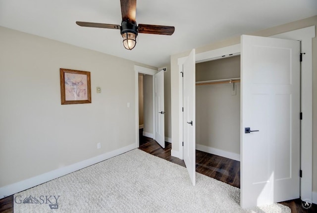 3456 Wave, Helena, MT 59602 - unfurnished bedroom featuring carpet, a closet, baseboards, and a ceiling fan