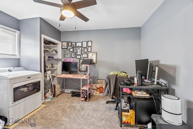 3101 Paxson, Butte, MT 59701 - home office featuring washer / dryer, carpet, and ceiling fan