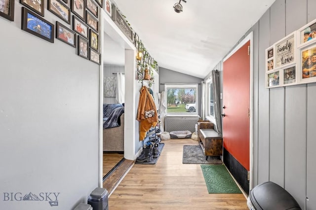 3101 Paxson, Butte, MT 59701 - hall with light wood-style flooring and lofted ceiling