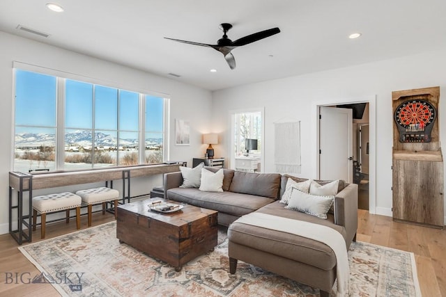 529 Clancy Way, Bozeman, MT 59718 - living room featuring ceiling fan, healthy amount of natural light, light wood-style floors, and recessed lighting