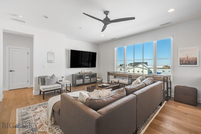 529 Clancy Way, Bozeman, MT 59718 - living room with ceiling fan, light wood-style flooring, and recessed lighting