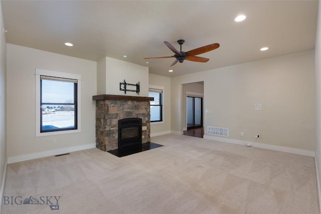 45 Spain Bridge Circle Dr, Belgrade, MT 59714 - unfurnished living room with carpet flooring, ceiling fan, recessed lighting, and baseboards