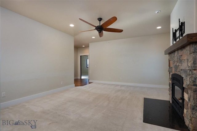 45 Spain Bridge Circle Dr, Belgrade, MT 59714 - unfurnished living room with a ceiling fan, carpet flooring, recessed lighting, and baseboards