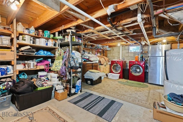 8422 Lake Park Trl, Helena, MT 59602 - basement with washing machine and clothes dryer and freestanding refrigerator