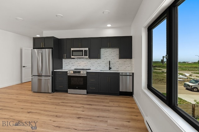 2939 S 30th Ave, Bozeman, MT 59718 - kitchen featuring stainless steel appliances, a sink, light countertops, backsplash, and recessed lighting