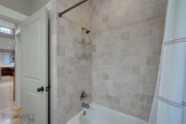 113 Nash Creek Ln, Bozeman, MT 59715 - full bathroom with shower / bathtub combination with curtain and wood finished floors