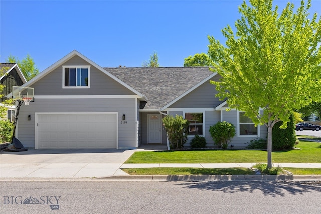 3194 Oliver St, Bozeman, MT 59718 - view of front of property featuring driveway, a front yard, and roof with shingles