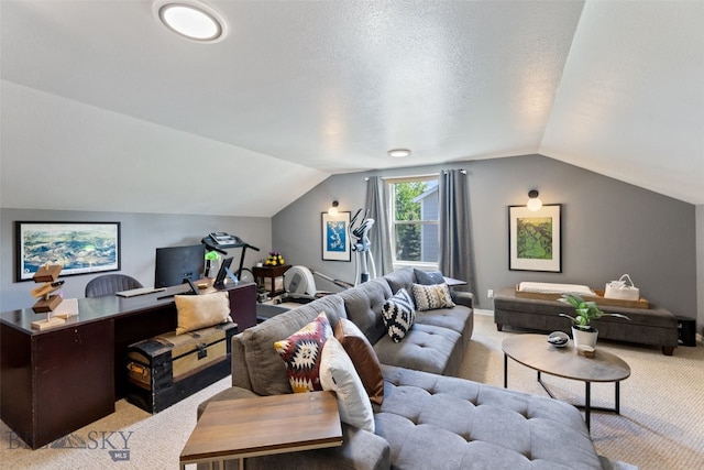 3197 Rose St, Bozeman, MT 59718 - living room featuring light carpet, lofted ceiling, and baseboards