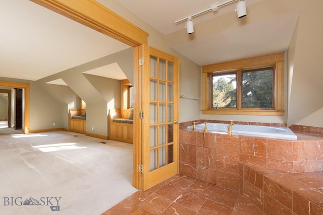 2421 Highland Blvd, Bozeman, MT 59715 - kitchen featuring lofted ceiling and rail lighting