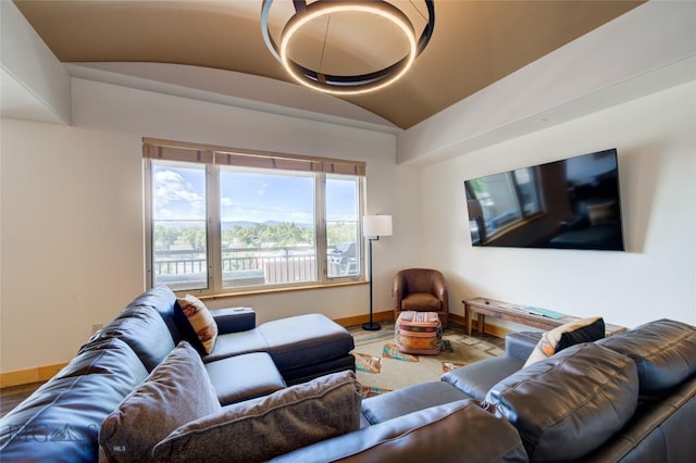 424 E Main St Unit E, Bozeman, MT 59715 - living area with vaulted ceiling, wood finished floors, and baseboards