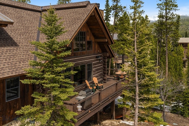 9 Manitou Loop Unit 45E, Big Sky, MT 59716 - view of property exterior featuring roof with shingles and a deck