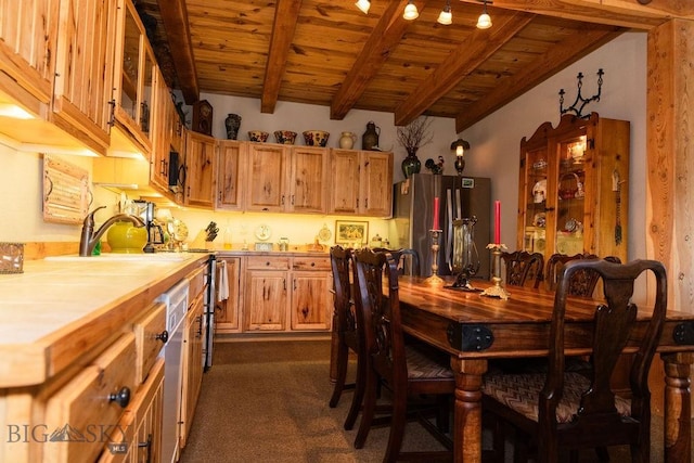 16 Wilson Rd, Livingston, MT 59047 - dining room with wood ceiling and dark carpet