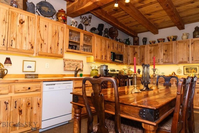 16 Wilson Rd, Livingston, MT 59047 - kitchen with dishwasher, black microwave, wooden ceiling, a sink, and light countertops