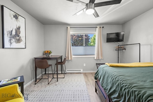 420 N 6th Ave, Bozeman, MT 59715 - bedroom with baseboard heating, wood finished floors, baseboards, and ceiling fan