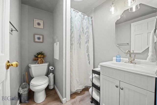 420 N 6th Ave, Bozeman, MT 59715 - full bathroom with vanity, wood finished floors, toilet, and a shower with curtain