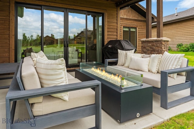 47 Wickwire, Bozeman, MT 59718 - view of patio with an outdoor living space with a fire pit and a grill