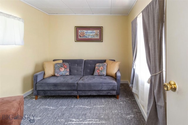 1116-1118 California St, Butte, MT 59701 - living area featuring carpet, baseboards, and crown molding