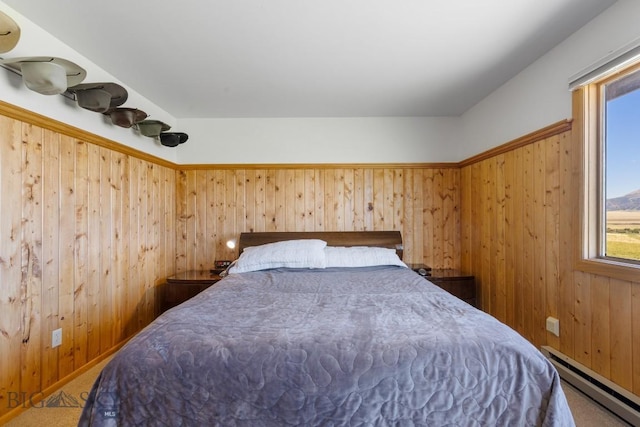 25 Trail Creek Rd, Ennis, MT 59729 - carpeted bedroom with a baseboard radiator and wood walls