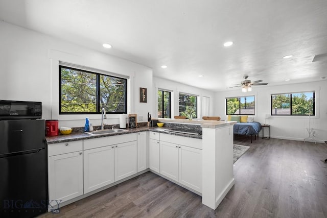 420 N 6th Ave, Bozeman, MT 59715 - kitchen with a sink, refrigerator, black electric cooktop, recessed lighting, and a peninsula