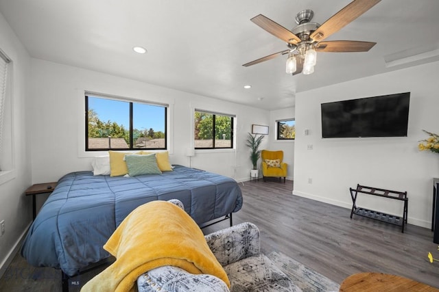 420 N 6th Ave, Bozeman, MT 59715 - bedroom with baseboards, wood finished floors, recessed lighting, and a ceiling fan