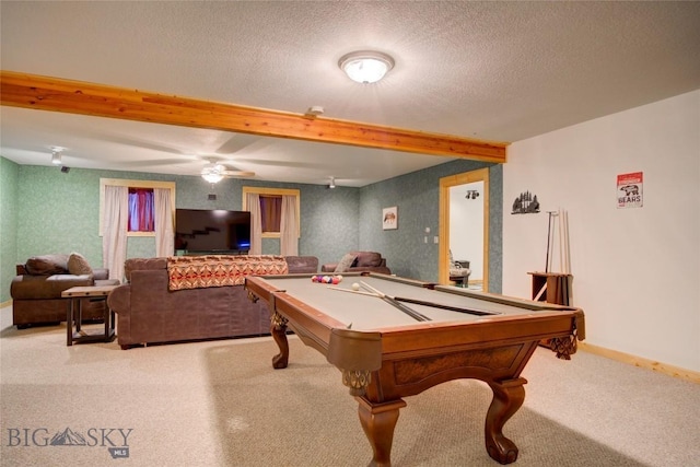 13 Coachman Ln, Mcallister, MT 59740 - playroom with carpet, beam ceiling, baseboards, and billiards table