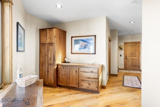 715 Bates Rd, Manhattan, MT 59741 - hallway with light wood-type flooring, baseboards, and recessed lighting