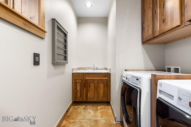 715 Bates Rd, Manhattan, MT 59741 - laundry area featuring baseboards, independent washer and dryer, cabinet space, and recessed lighting