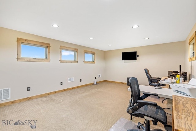 715 Bates Rd, Manhattan, MT 59741 - home office featuring healthy amount of natural light, baseboards, light carpet, and recessed lighting