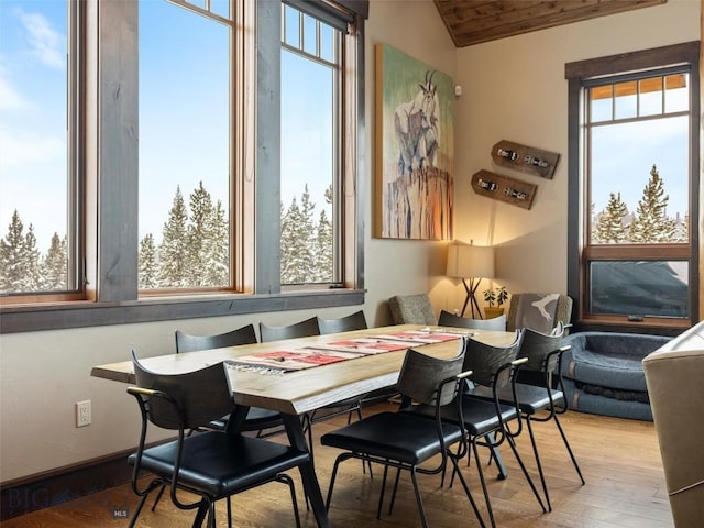 18 Upper Cascade Ridge Rd Unit 18, Big Sky, MT 59716 - dining space featuring plenty of natural light, wood-type flooring, and vaulted ceiling