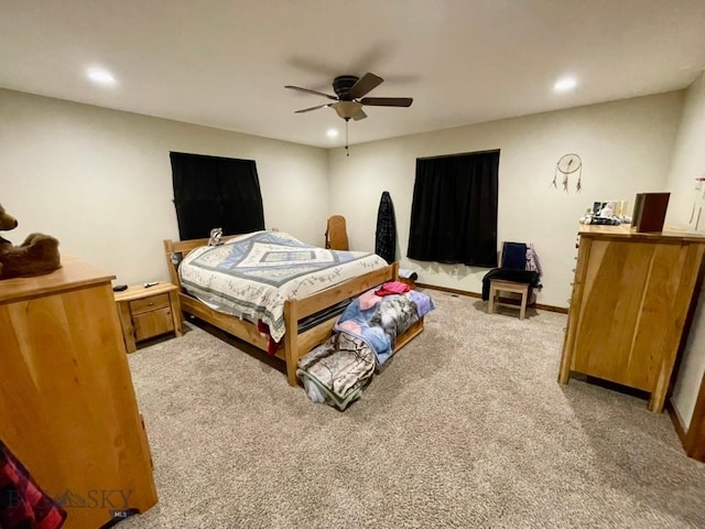121 Ridge Ct, Dillon, MT 59725 - bedroom with carpet flooring, recessed lighting, a ceiling fan, and baseboards