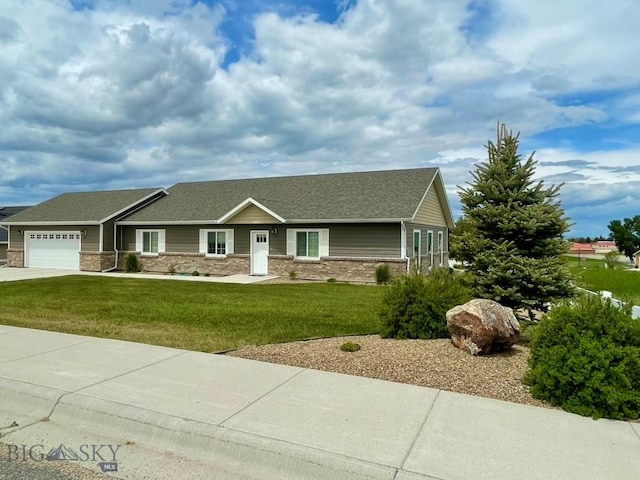 121 Ridge Ct, Dillon, MT 59725 - view of front of property with a front yard, concrete driveway, a garage, and roof with shingles