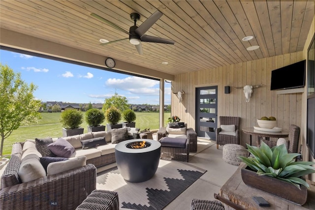 646 Arrow Trl, Bozeman, MT 59718 - view of patio featuring an outdoor living space with a fire pit and a ceiling fan
