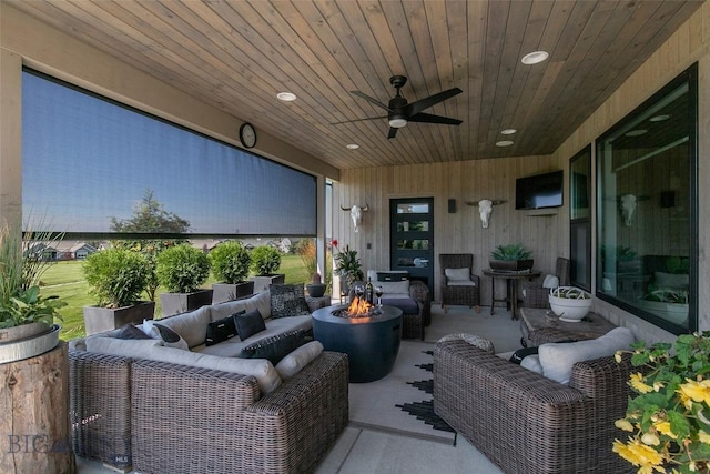 646 Arrow Trl, Bozeman, MT 59718 - view of patio / terrace with an outdoor living space with a fire pit and ceiling fan