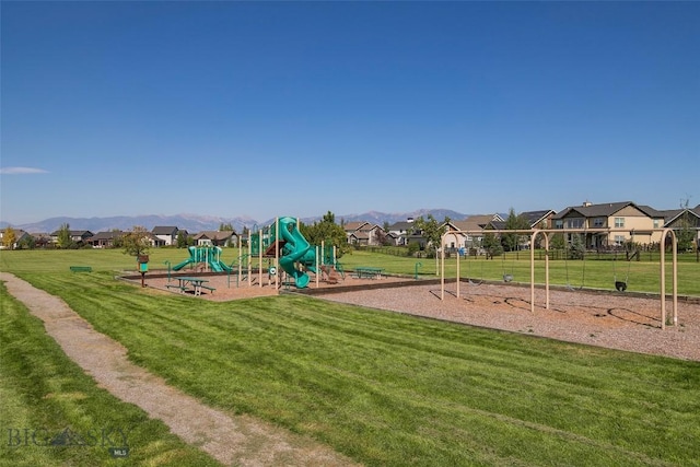 646 Arrow Trl, Bozeman, MT 59718 - community jungle gym featuring a yard, a residential view, and a mountain view