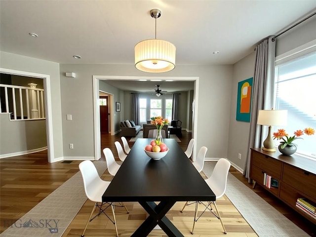 4442 Alexander, Bozeman, MT 59718 - dining room featuring wood finished floors, baseboards, a ceiling fan, and recessed lighting