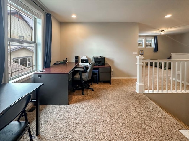 4442 Alexander, Bozeman, MT 59718 - office area featuring carpet flooring, plenty of natural light, recessed lighting, and baseboards