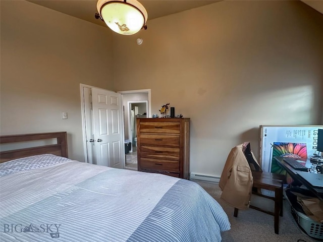 4442 Alexander, Bozeman, MT 59718 - bedroom with carpet, baseboard heating, a high ceiling, and baseboards