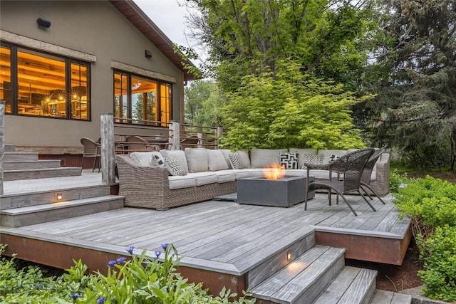 5933 Monforton School Rd, Bozeman, MT 59718 - wooden terrace featuring an outdoor living space with a fire pit