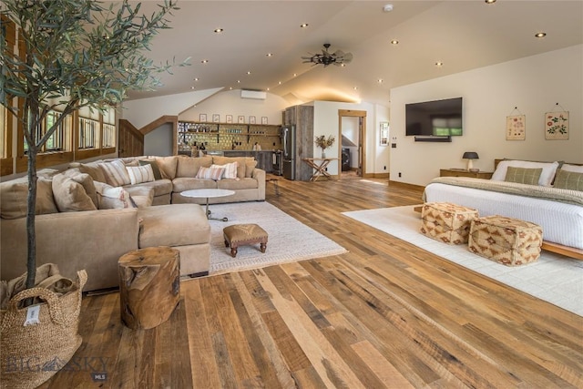 5933 Monforton School Rd, Bozeman, MT 59718 - living area with hardwood / wood-style floors, lofted ceiling, and recessed lighting