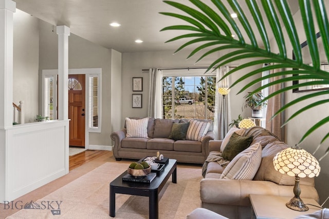 126 Pathfinder Trl, Bozeman, MT 59718 - living area with ornate columns and recessed lighting