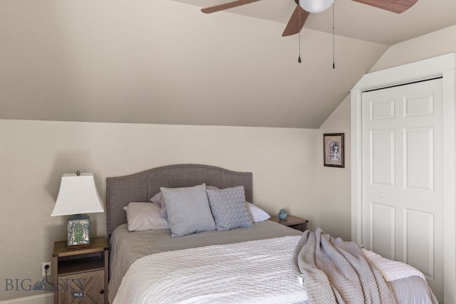 126 Pathfinder Trl, Bozeman, MT 59718 - bedroom with lofted ceiling and a ceiling fan