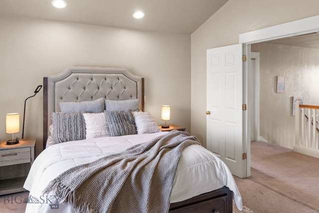 126 Pathfinder Trl, Bozeman, MT 59718 - carpeted bedroom with lofted ceiling and recessed lighting
