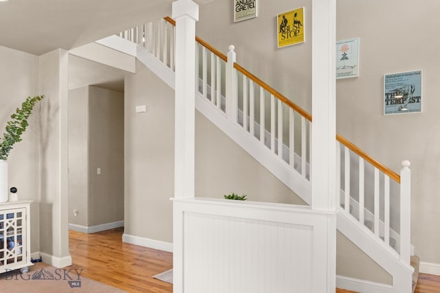 126 Pathfinder Trl, Bozeman, MT 59718 - staircase with wood finished floors and baseboards