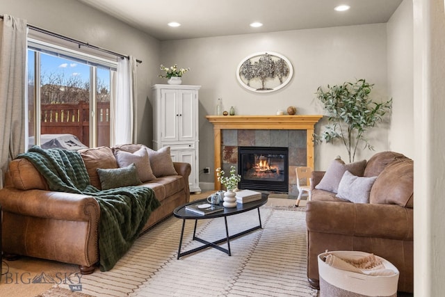 126 Pathfinder Trl, Bozeman, MT 59718 - living area with recessed lighting and a fireplace