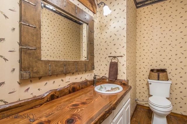 48042 Gallatin Rd, Big Sky, MT 59730 - half bath with vanity, toilet, and wood finished floors