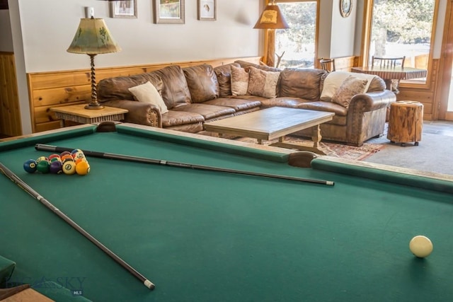 48042 Gallatin Rd, Big Sky, MT 59730 - rec room with billiards, carpet, and wood walls