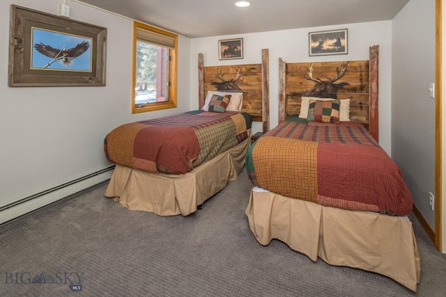 48042 Gallatin Rd, Big Sky, MT 59730 - bedroom featuring carpet flooring, a baseboard heating unit, and recessed lighting