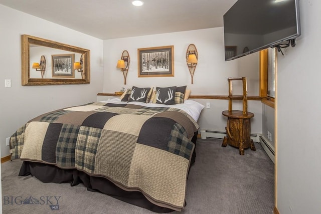 48042 Gallatin Rd, Big Sky, MT 59730 - bedroom featuring carpet floors, a baseboard radiator, recessed lighting, and baseboards